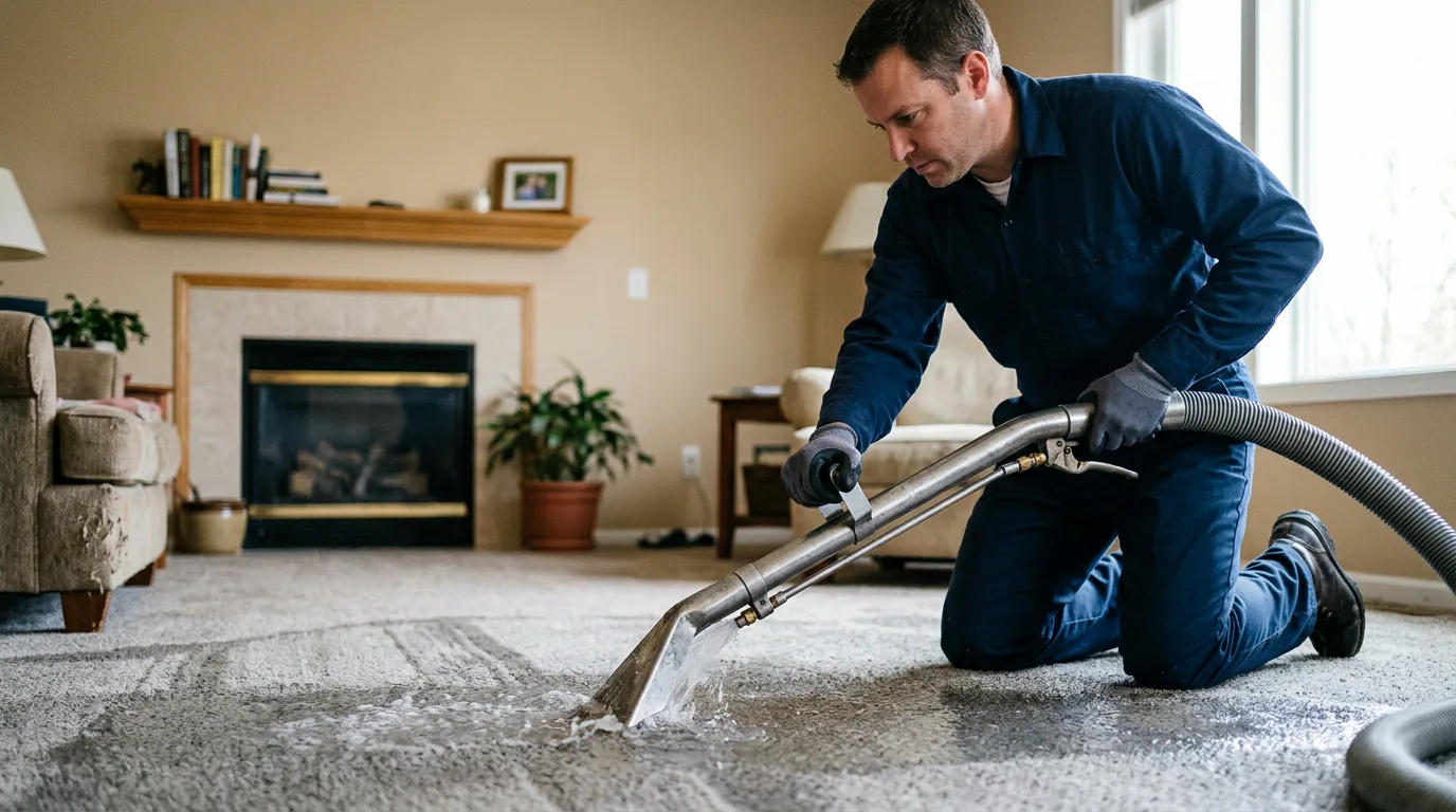 Water damage restoration technician working near Iowa City, IA